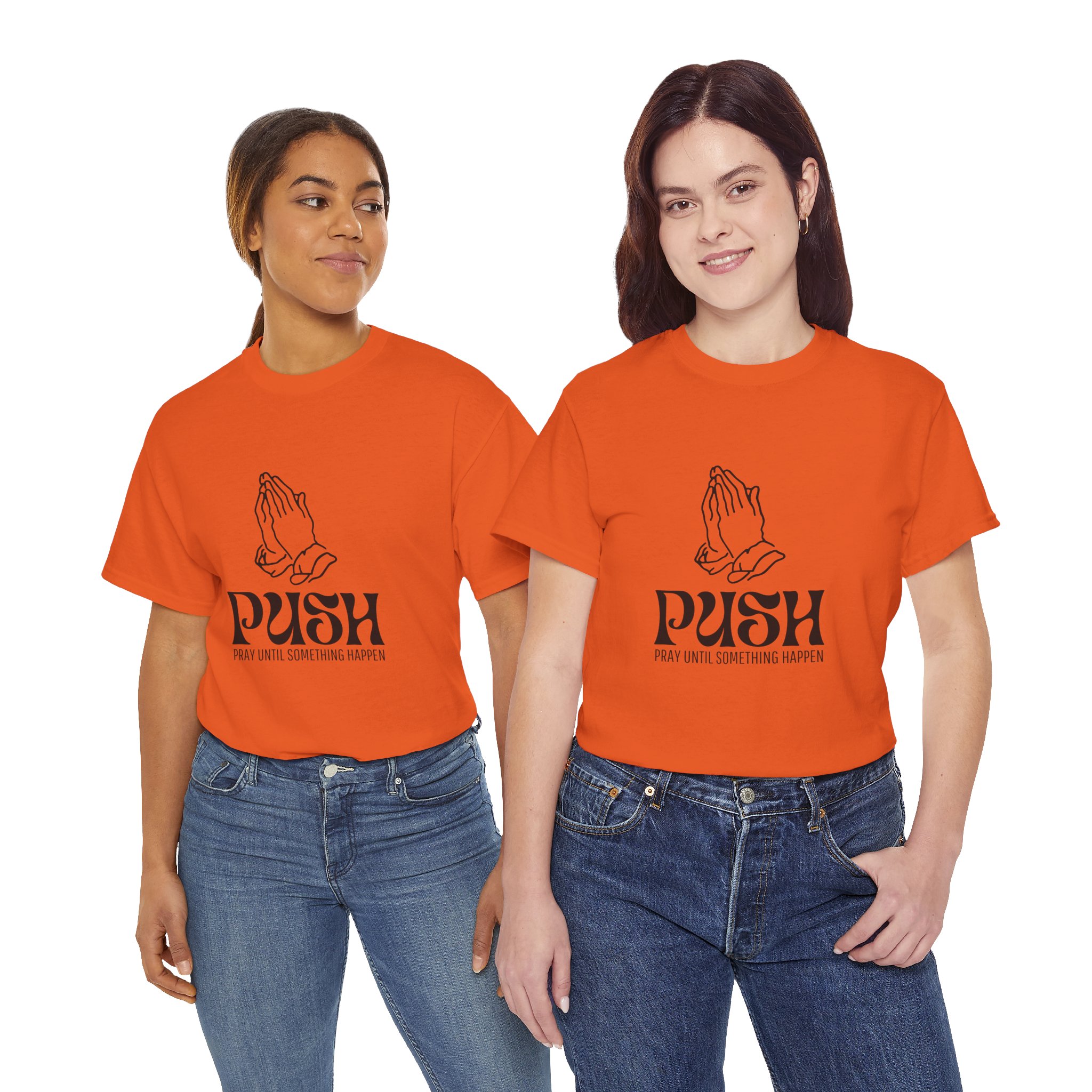 Inspirational Unisex Heavy Cotton Tee - 'PUSH' Pray Until Something Happens - Image 43