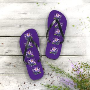 Purple Floral Flip Flops, Summer Footwear, Beach Sandals, Vacation Accessories, Women’s Flip Flops, Gift for Her